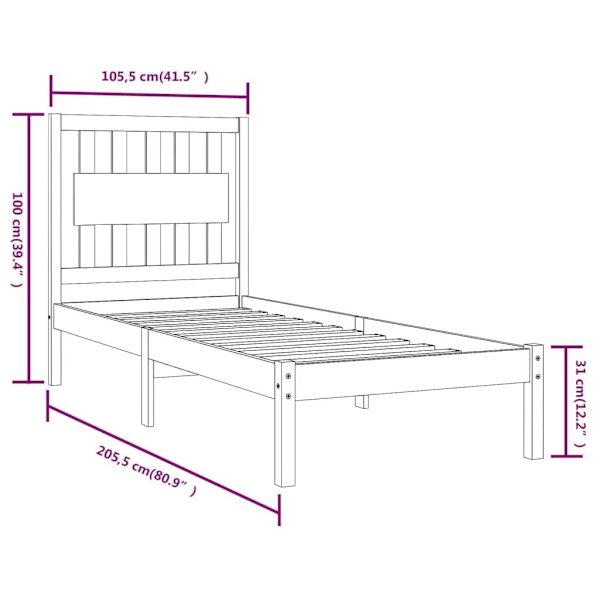 vidaXL Sängram grå massiv furu 100x200 cm enkelsäng Grå