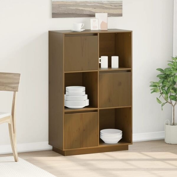 vidaXL Högskåp honungsbrun 74x35x117 cm massiv furu Brun