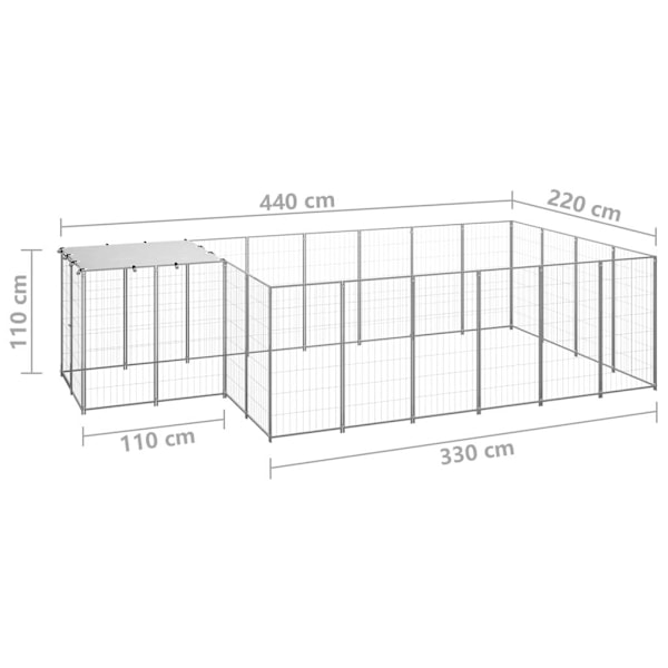 vidaXL Hundgård silver 8,47 m² stål Silver