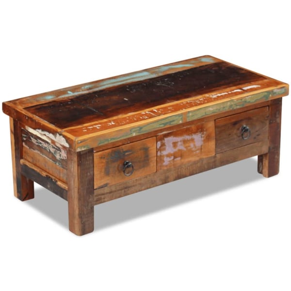 vidaXL Soffbord med lådor massivt återvunnet trä 90x45x35 cm Brun