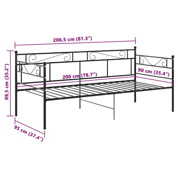 vidaXL Sängram bäddsoffa svart metall 90x200 cm Svart