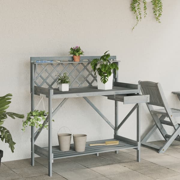 vidaXL Planteringsbord med spaljé grå massivt granträ Grå