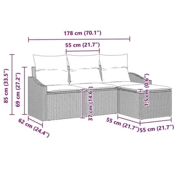 vidaXL Soffset med kudde 4 pcs Brun konstrotting Brun