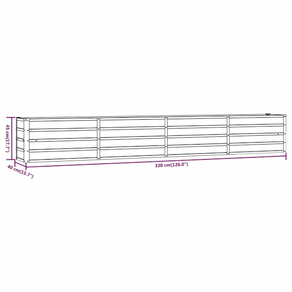 vidaXL Odlingslåda rostig 320x40x45 cm rosttrögt stål Brun