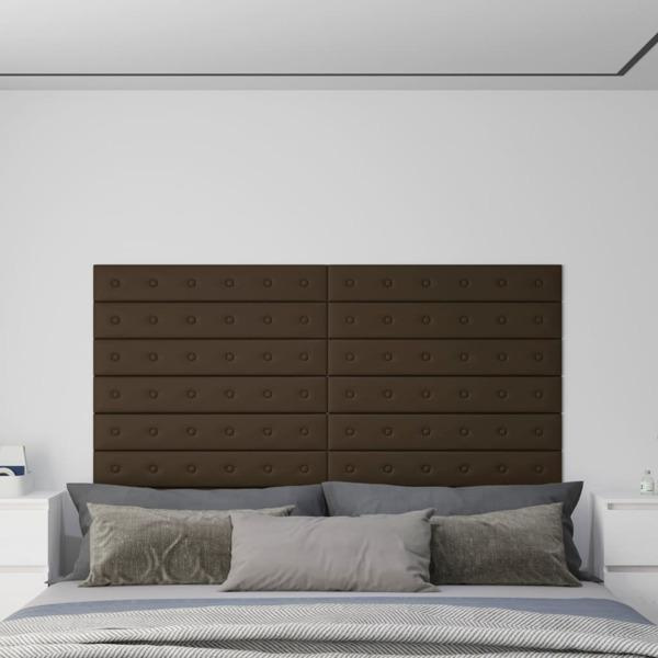 vidaXL Väggpaneler 12 st brun 90x15 cm konstläder 1,62 m² Brun
