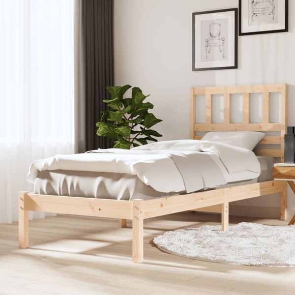 vidaXL Sängram 75x190 cm massiv furu vit Brun
