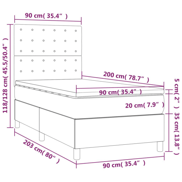 vidaXL Ramsäng med madrass & LED gräddvit 90x200 cm tyg Kräm