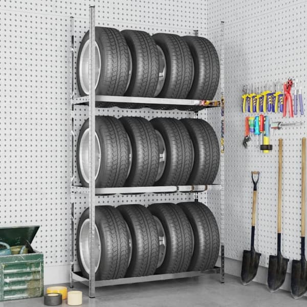vidaXL Däckställ 3 hyllplan silver 110x40x200 cm stål Silver