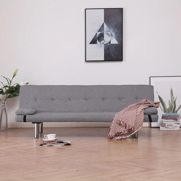 vidaXL Bäddsoffa med två kuddar ljusgrå polyester grå