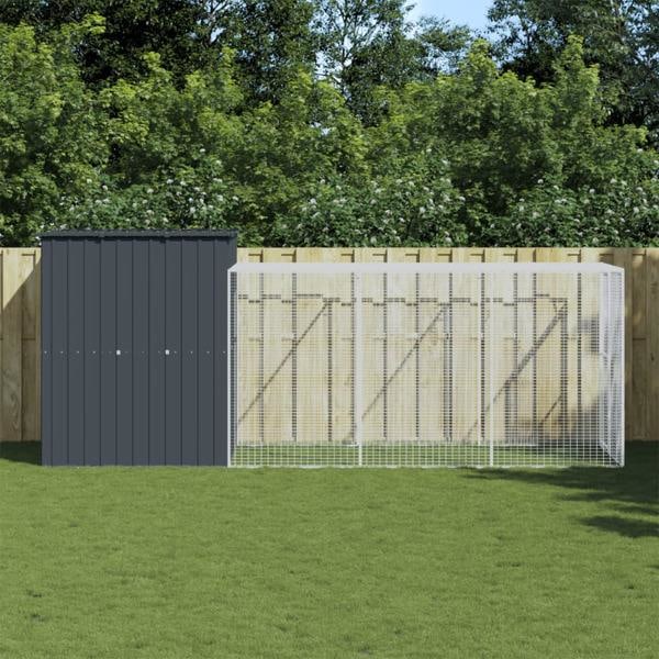 vidaXL Hönshus med gård antracit 165x455x181 cm galvaniserat stål Antracit