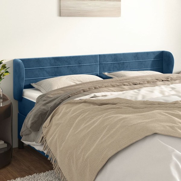 vidaXL Sänggavel med kanter mörkblå 163x23x78/88 cm sammet Blå