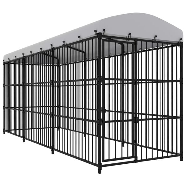 vidaXL Hundgård för utomhusbruk med tak 450x150x210 cm Svart