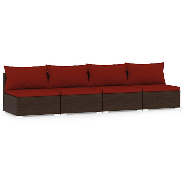 vidaXL Soffa 4-sits med dynor konstrotting brun Brun