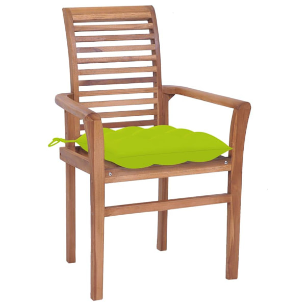 vidaXL Matstolar 8 st med ljusgröna dynor massiv teak Grön