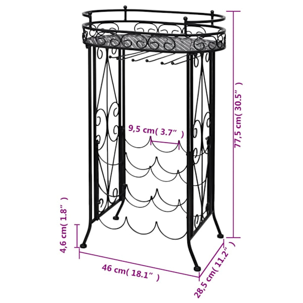 vidaXL Vinställ med bord och krokar för 9 flaskor Svart
