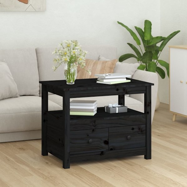 vidaXL Soffbord svart 71x49x55 cm massiv furu Svart