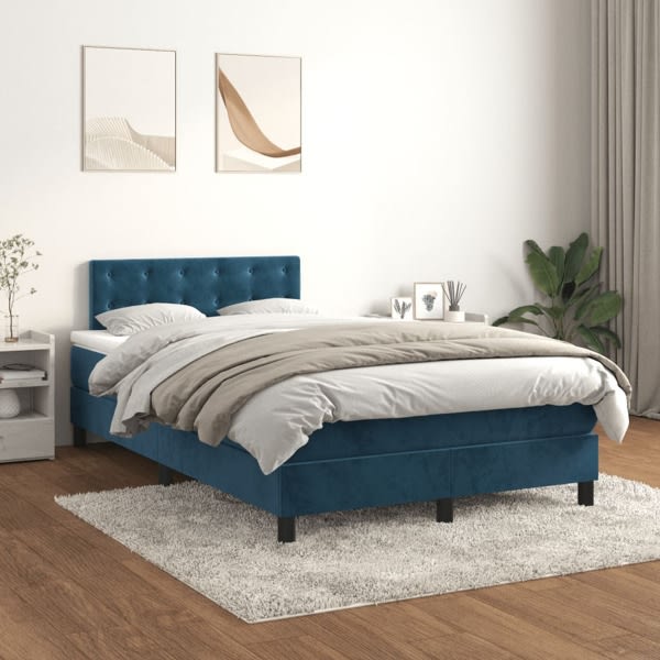 vidaXL Ramsäng med madrass mörkblå 120x200 cm sammet Blå