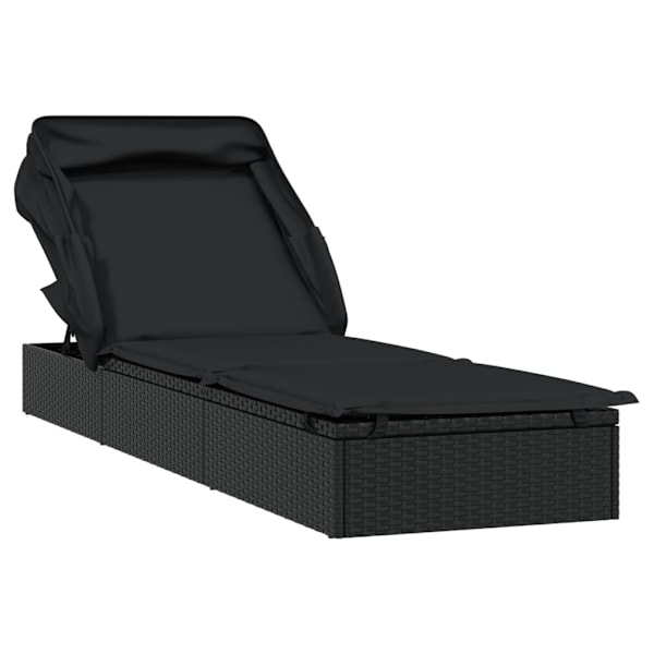 vidaXL Solsäng med hopfällbart tak svart 213x63x97 cm PE-rotting Svart