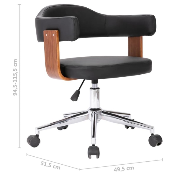 vidaXL Snurrbar kontorsstol svart böjträ och konstläder Svart