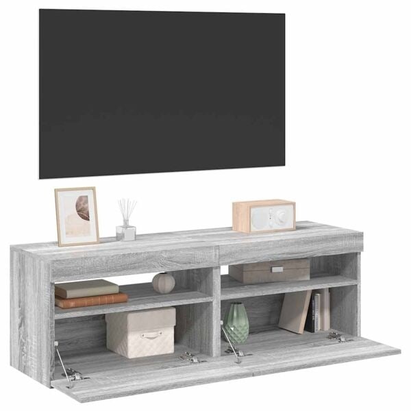 vidaXL Tv-bänkar 2 st med LED-belysning grå sonoma 60x35x40 cm Grå