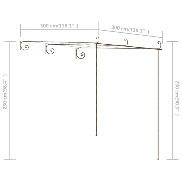 vidaXL Pergola antikbrun 3x3x2,5 m järn Brun