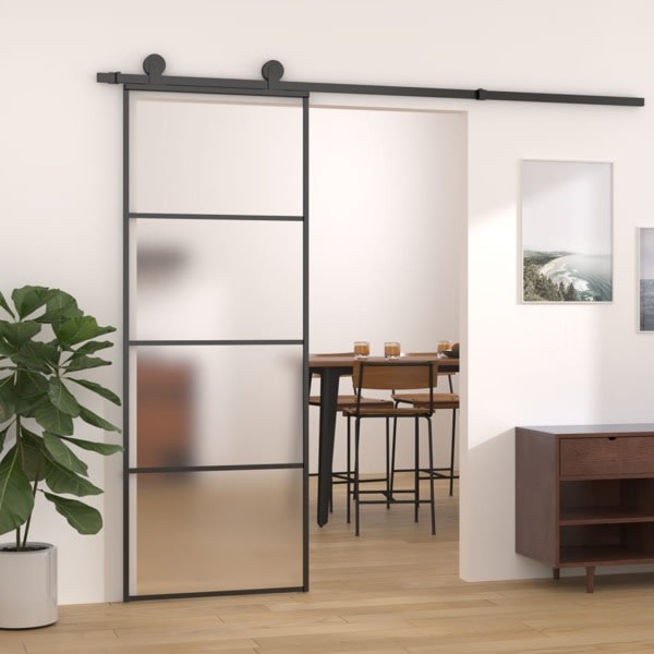 vidaXL Skjutdörr frostat ESG-glas och aluminium 76x205 cm svart Svart