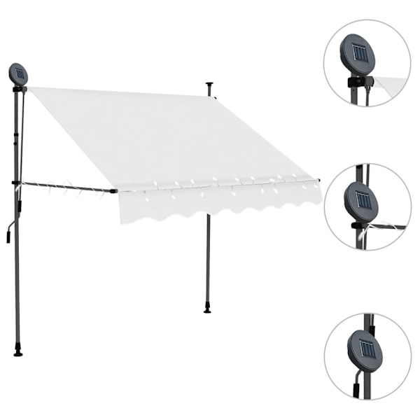 vidaXL Markis manuellt infällbar med LED 150 cm gräddvit Creme