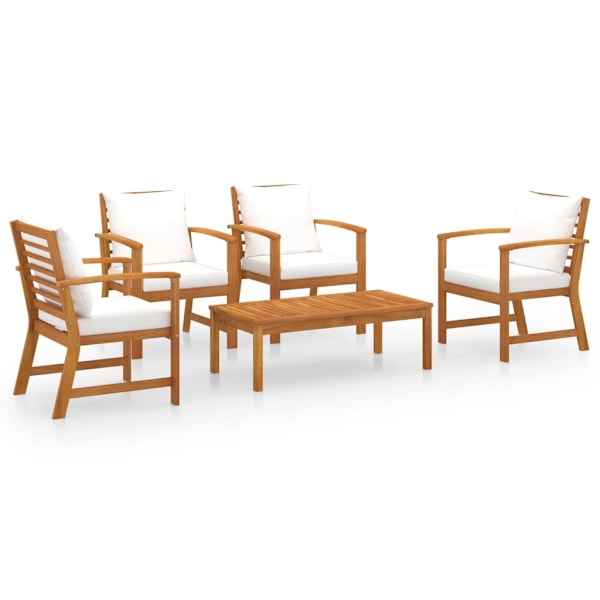 vidaXL Loungeset med dynor 5 delar massivt akaciaträ Creme