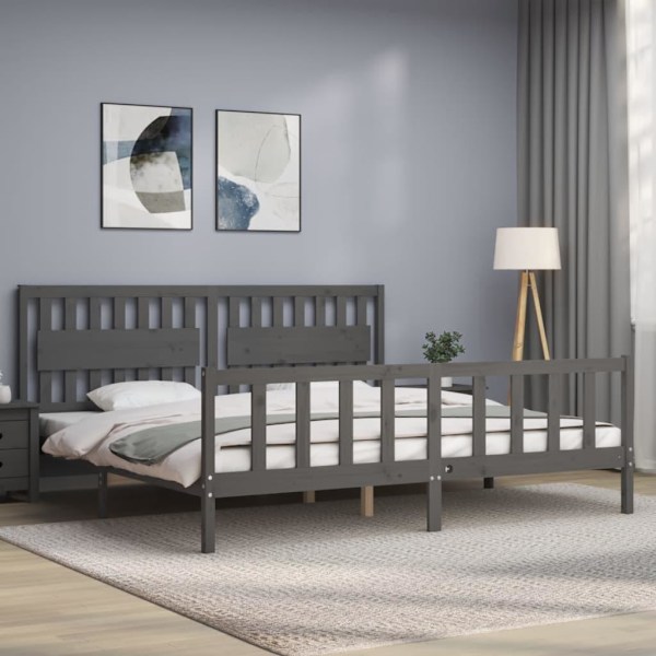 vidaXL Sängram med huvudgavel grå 200x200 cm massivt trä Grå
