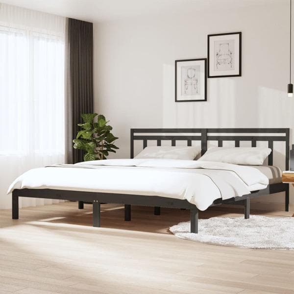 vidaXL Sängram massivt trä 180x200 cm grå Grå
