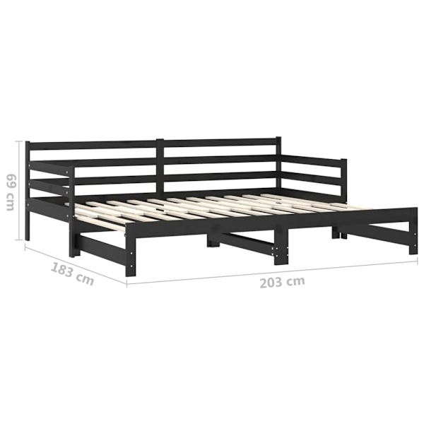 vidaXL Dagbädd svart massiv furu 2x(90x200) cm Svart