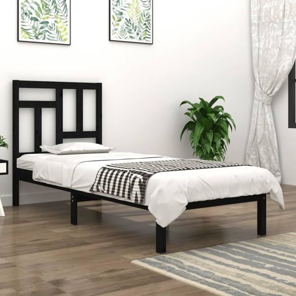 vidaXL Sängram svart massiv furu 90x200 cm Svart