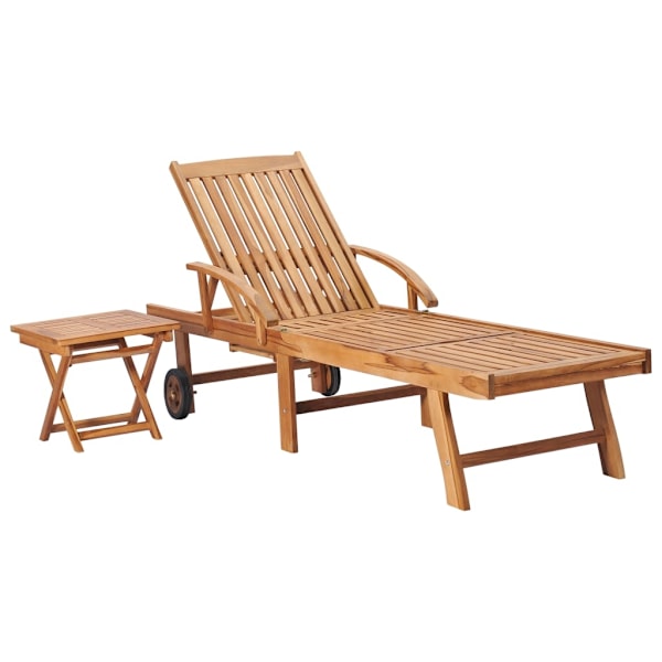 vidaXL Solsäng med bord och dyna massiv teak Blå