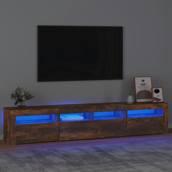 vidaXL Tv-bänk med LED-belysning rökfärgad ek 210x35x40 cm Brun