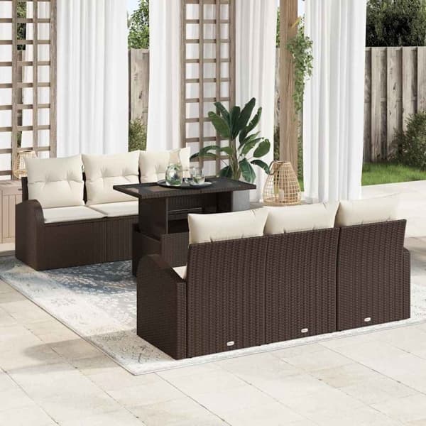vidaXL Trädgårdsoffset 7 st Brun Poly Rattan Brun