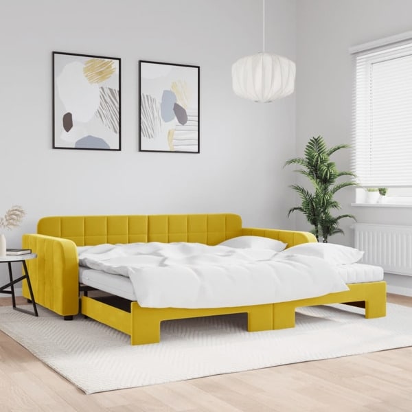 vidaXL Dagbädd utdragbar och madrasser gul 100x200 cm sammet Gul
