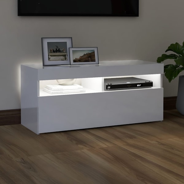 vidaXL TV-bänk med LED-belysning vit högglans 90x35x40 cm Vit