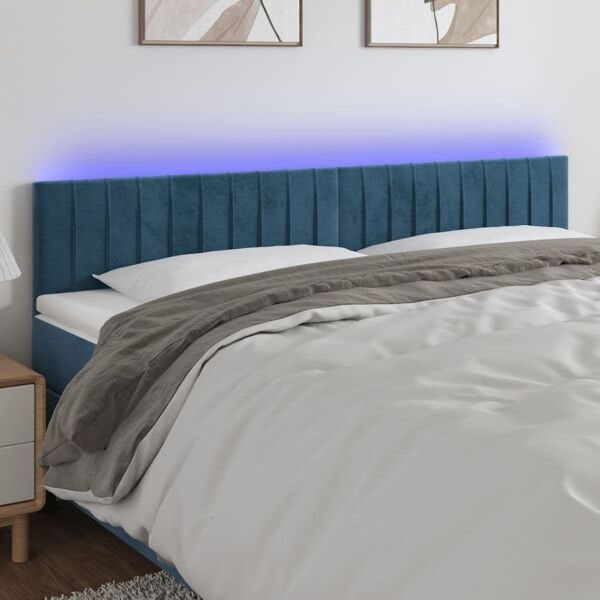 vidaXL Sänggavel LED mörkblå 180x5x78/88 cm sammet Blå