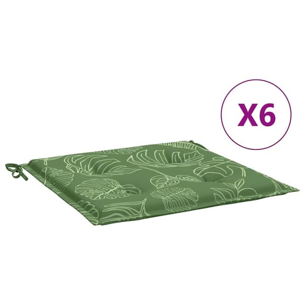 vidaXL Stolsdynor 6 st bladmönster 40x40x3 cm tyg Grön