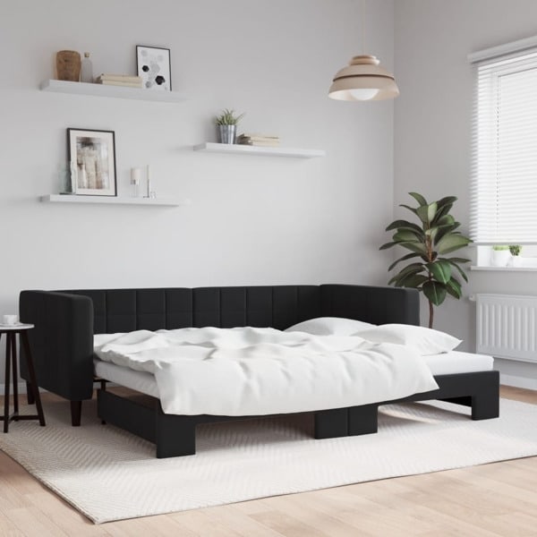 vidaXL Dagbädd utdragbar svart 90x200 cm sammet Svart