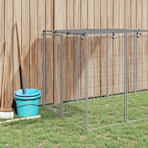 vidaXL Hundgård silver 6,05 m² stål Silver