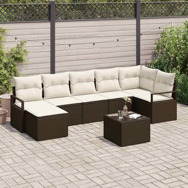vidaXL Soffset 8 st Brun och Kräm konstrotting Brun