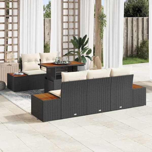 vidaXL Trädgårdsoffset 6 st Svart Poly rattan art
