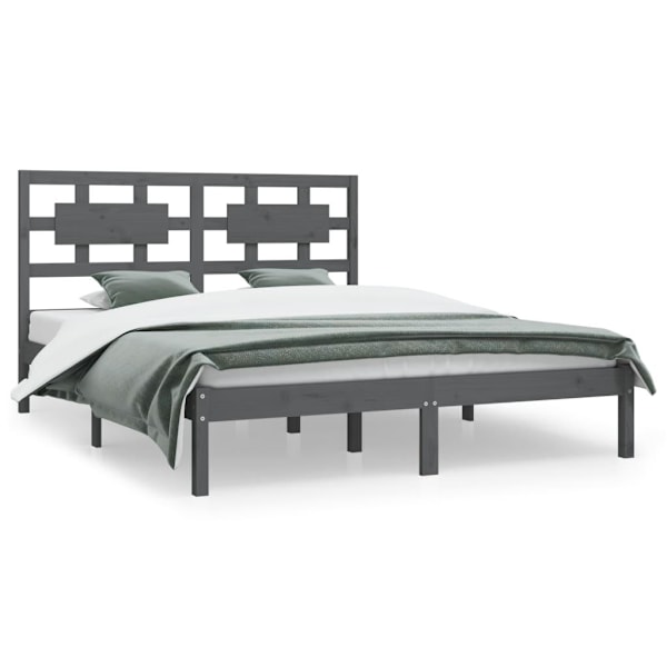 vidaXL Sängram grå massiv furu 200x200 cm Grå