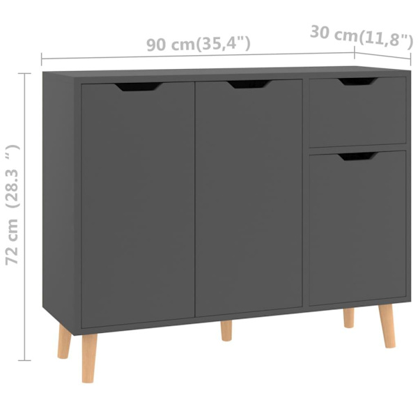 vidaXL Skänk grå 90x30x72 cm konstruerat trä grå