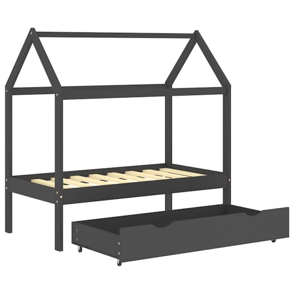 vidaXL Barnsäng med låda mörkgrå massiv furu 70x140 cm grå