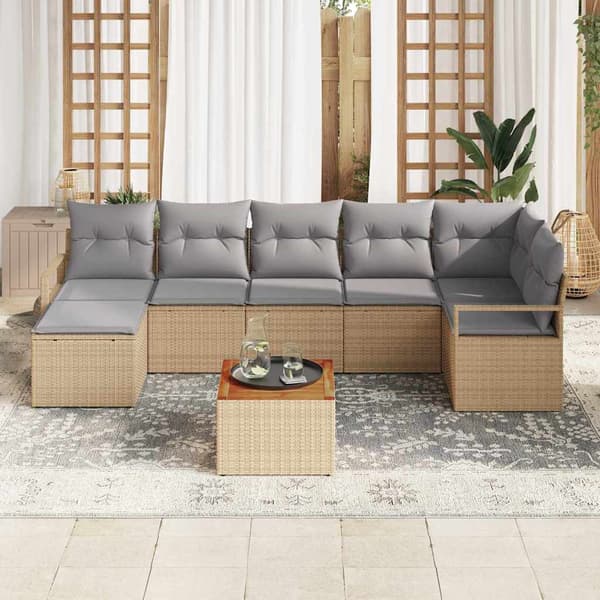 vidaXL Trädgårdsoffset 9 st Beige konstrotting Beige