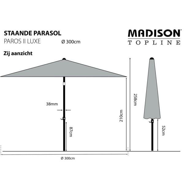 Madison Parasoll Paros II Luxe 300 cm grå grå