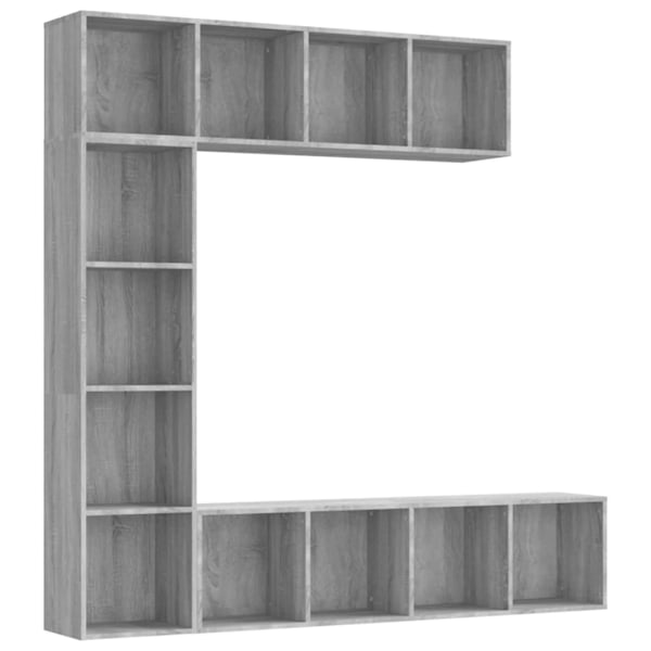 vidaXL Bokhylla/TV-bänk 3 delar set grå sonoma 180x30x180 cm Grå