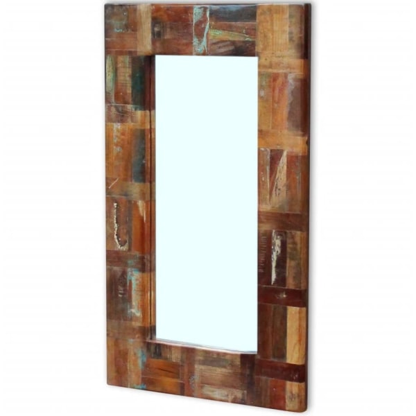 vidaXL Spegel massivt återvunnet trä 80x50 cm multifärg